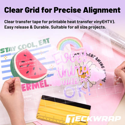 Clear Transfer Tape for Vinyl -12INCH X 10 Ft,White Alignment Grid for Heat Transfer Vinyl, Printable HTV, DIY Decals, Signs, Stickers, Adhesive Vinyl