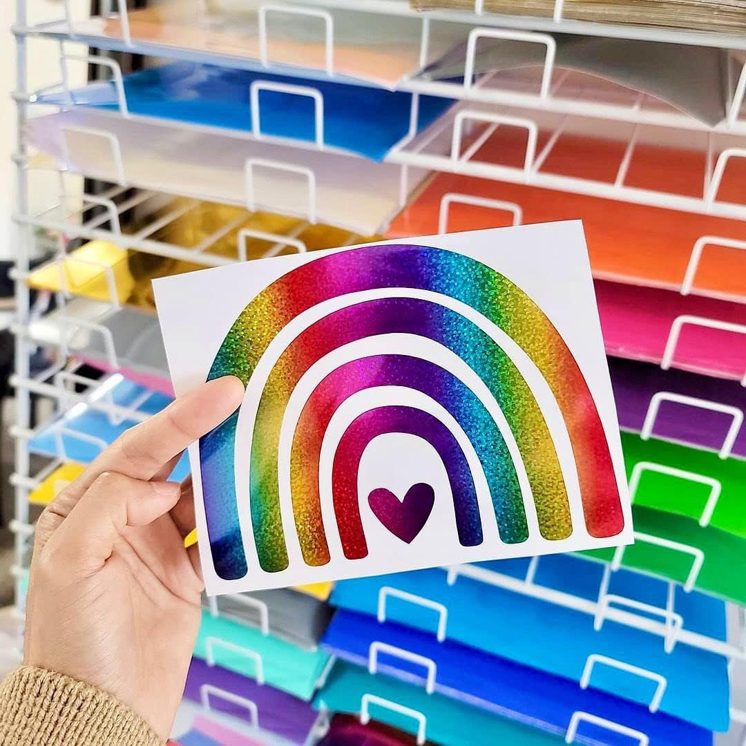 Sparkle Permanent Vinyl Rainbow Holographic Chrome Adhesive Vinyl 1Ft X 5Ft, Rainbow