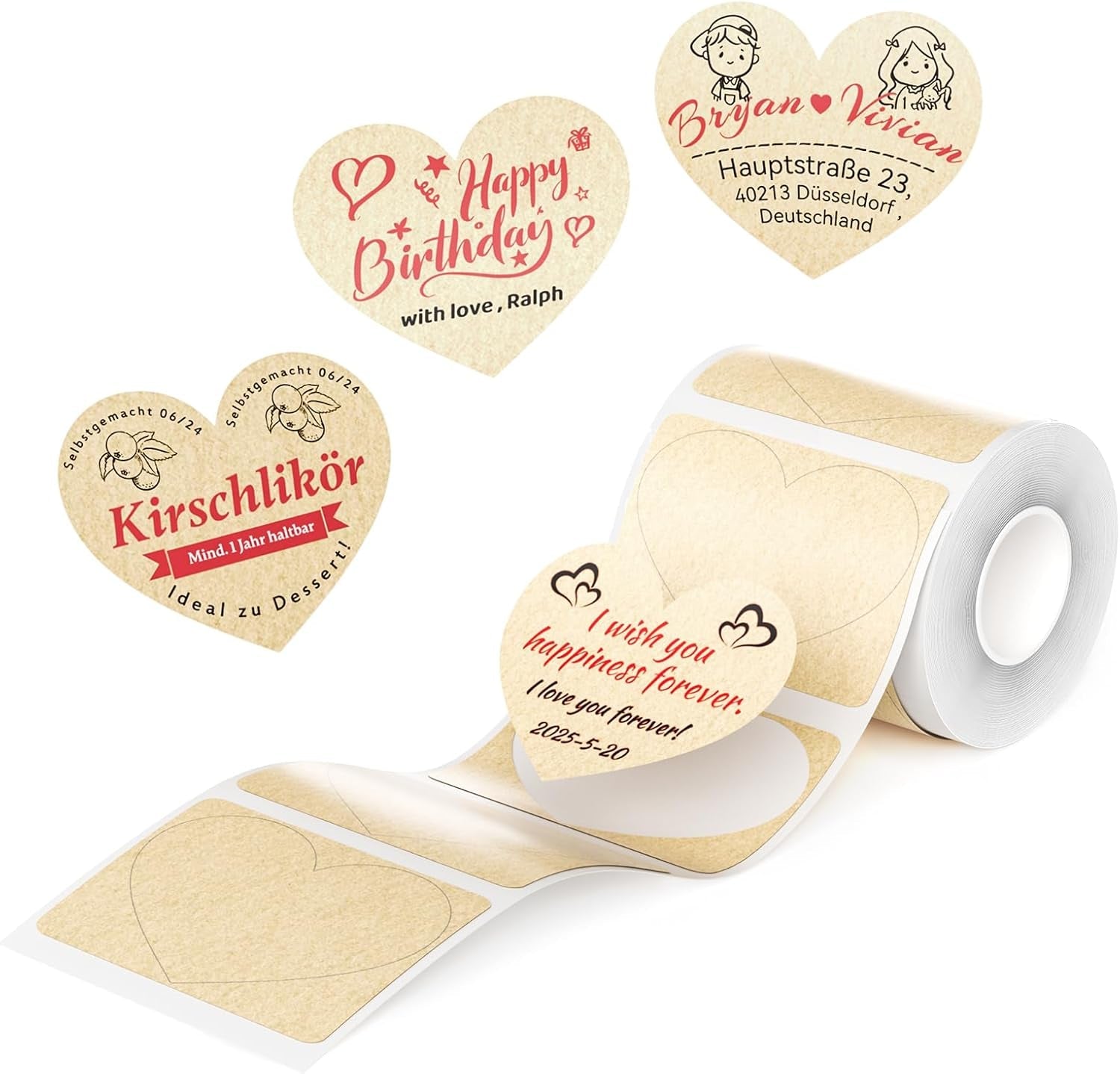 NIIMBOT Refill Label- 300DPI Red & Black Dual Color Sticker Paper Kraft Heart (2"X1.69"/50X43Mm) for School, Office, Retail, Baking & Safety Labels - Compatible with Pro Series Label Makers