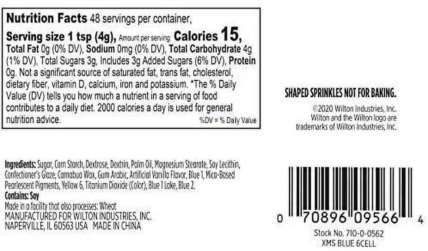 6-Cell Dessert Sprinkles Mix of Sugar, Jimmies and Nonpareils, Silver, Blue & White, 6.77 Oz.