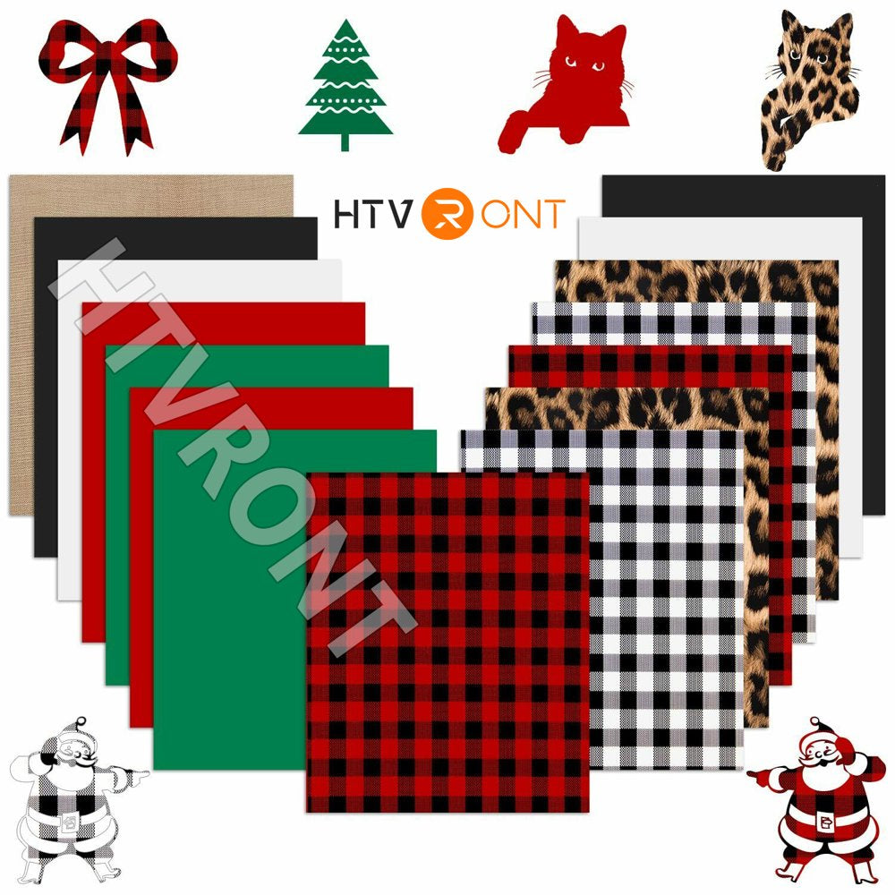 15 Sheets 12" X 10" PU Christmas HTV Heat Transfer Vinyl Bundles Iron on for T-Shirts, Clothing and Textiles, Easy Transfers