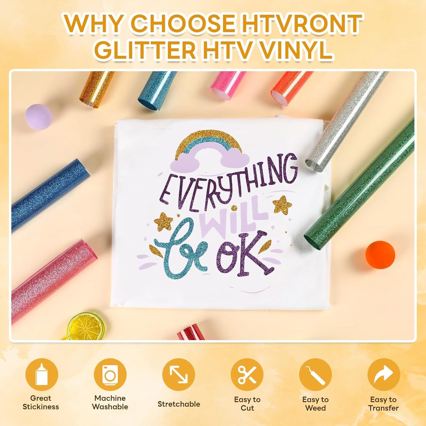 Glitter HTV Heat Transfer Vinyl - 13 Sheets 12" X 10"Glitter Iron on Vinyl for T-Shirts, Sparkle HTV Compatible with Cricut & Silhouette,Easy to Cut & Weed