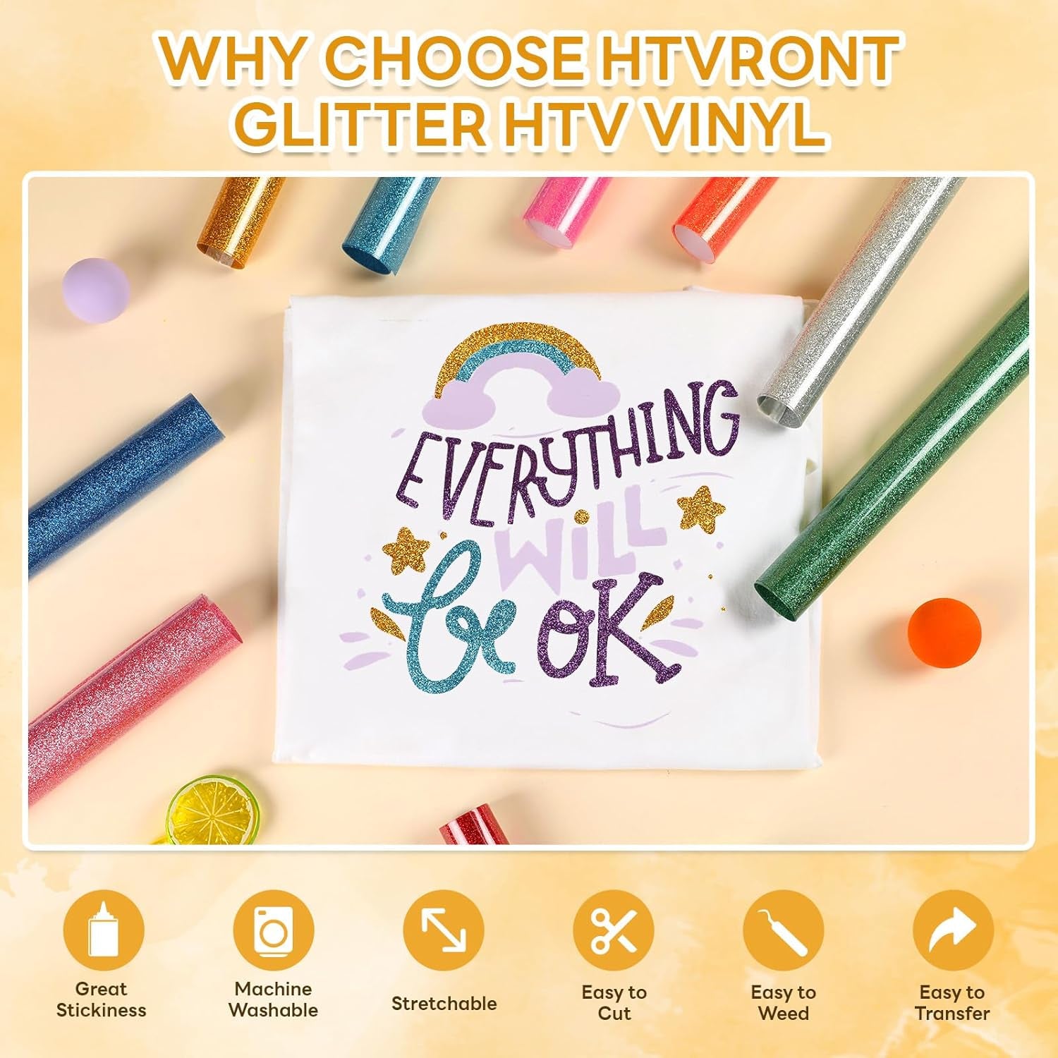 Glitter HTV Heat Transfer Vinyl - 13 Sheets 12" X 10"Glitter Iron on Vinyl for T-Shirts, Sparkle HTV Compatible with Cricut & Silhouette,Easy to Cut & Weed