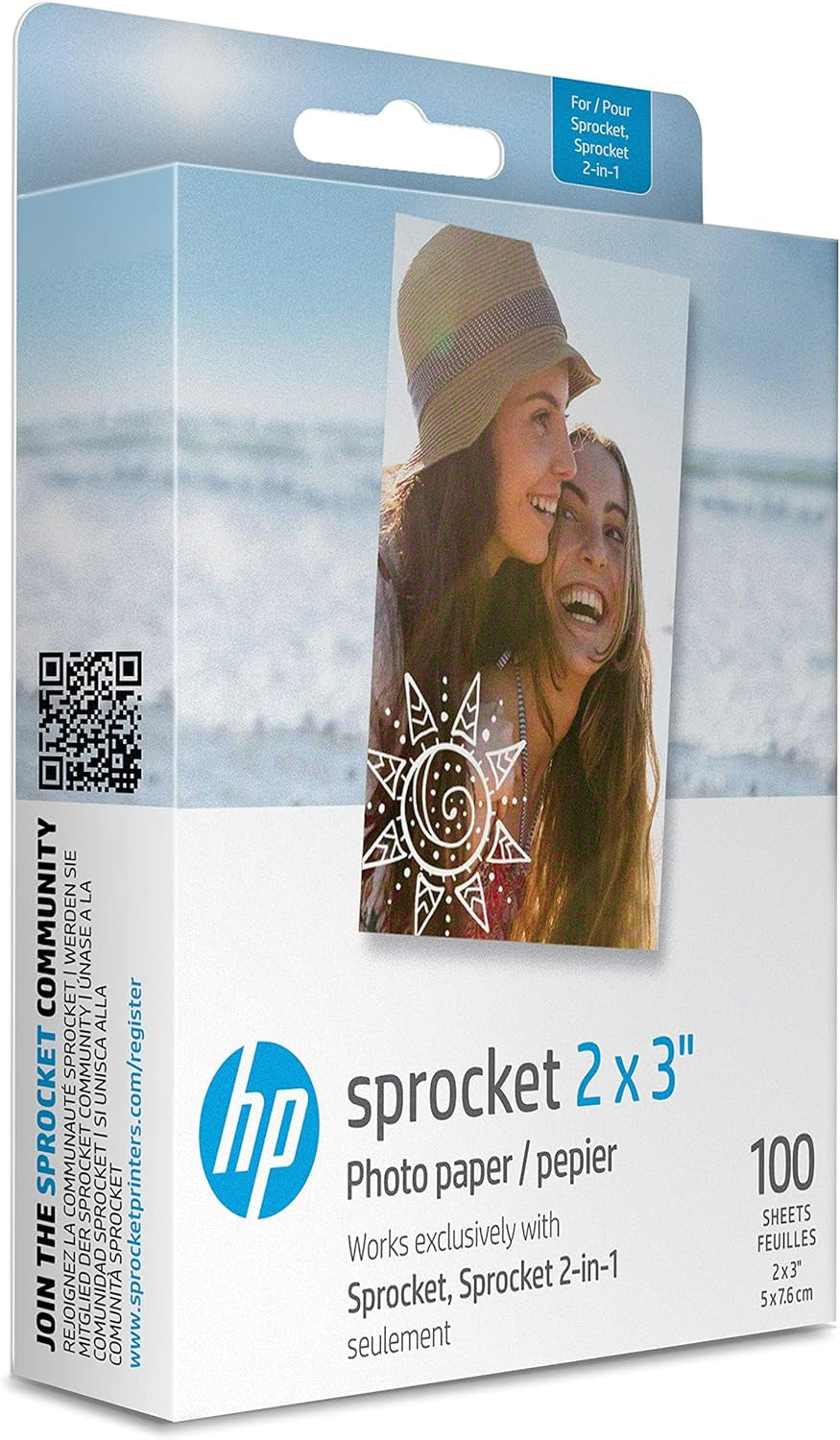 Sprocket 2X3" Premium Zink Sticky Back Photo Paper (100 Sheets) Compatible with  Sprocket Photo Printers.