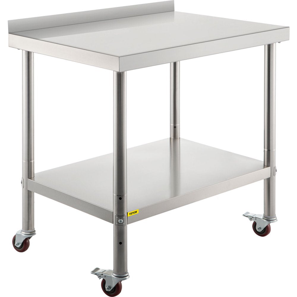 Stainless Steel Prep Table, 24 X 15 X 35 Inch, 440Lbs Load Capacity Heavy Duty Metal Worktable with Backsplash Adjustable Undershelf & 4 Casters, Commercial Workstation for Kitchen Restaurant