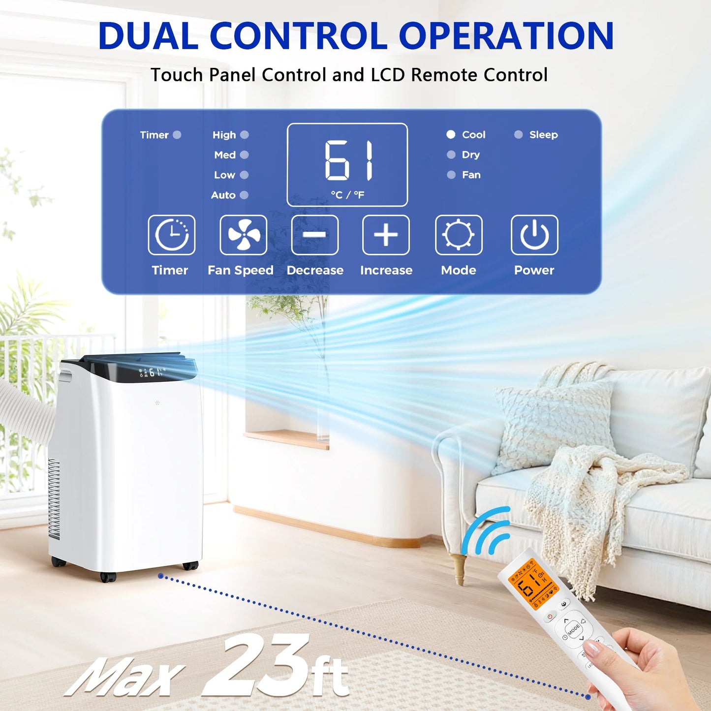 12000 BTU Portable Air Conditioner Cools up to 500 Sq. Ft, 3-In-1 AC, Dehumidifier, Fan