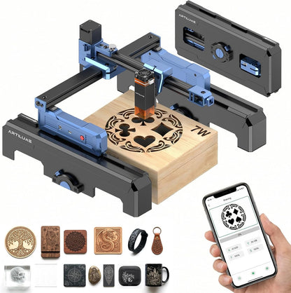 Artilume Laser Engraver 7000Mw App-Control Foldable Design with Height Extension and Protective Enclosure Portable Laser Cutter and Engraver Machine 200X150Mm Large Engraving Area (T1-P)