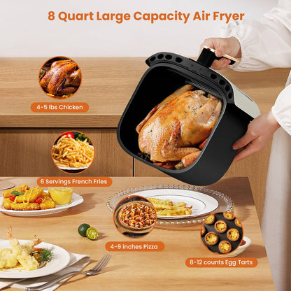 Air Fryer Large 8QT, 8-In-1 Digital Touchscreen, Visible Cooking Window, 1700W, White