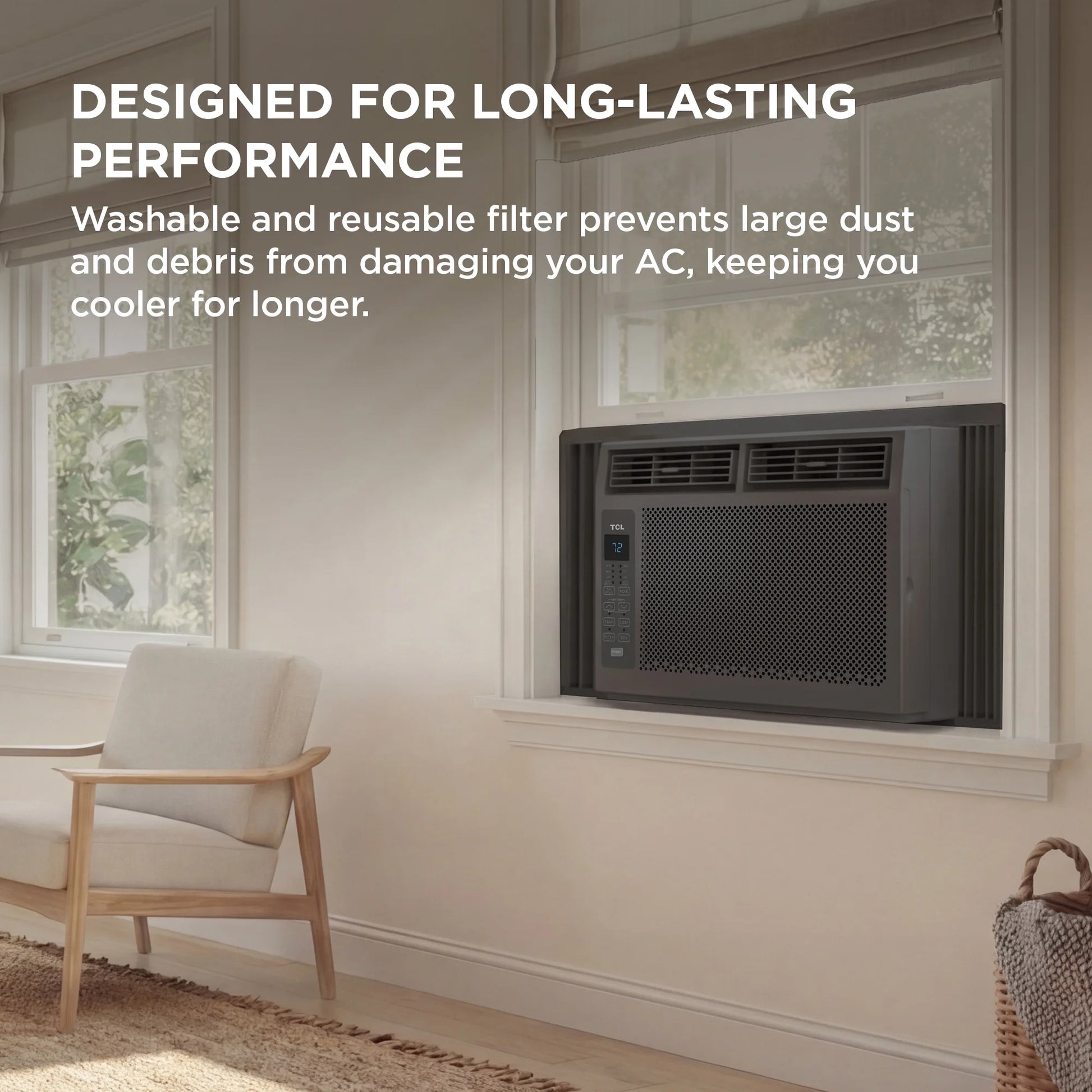5,000 BTU Window Air Conditioner (Black) - 150 Sq Ft, LED Display, Included Remote, Compact, Dorm Friendly - W5W3M-B