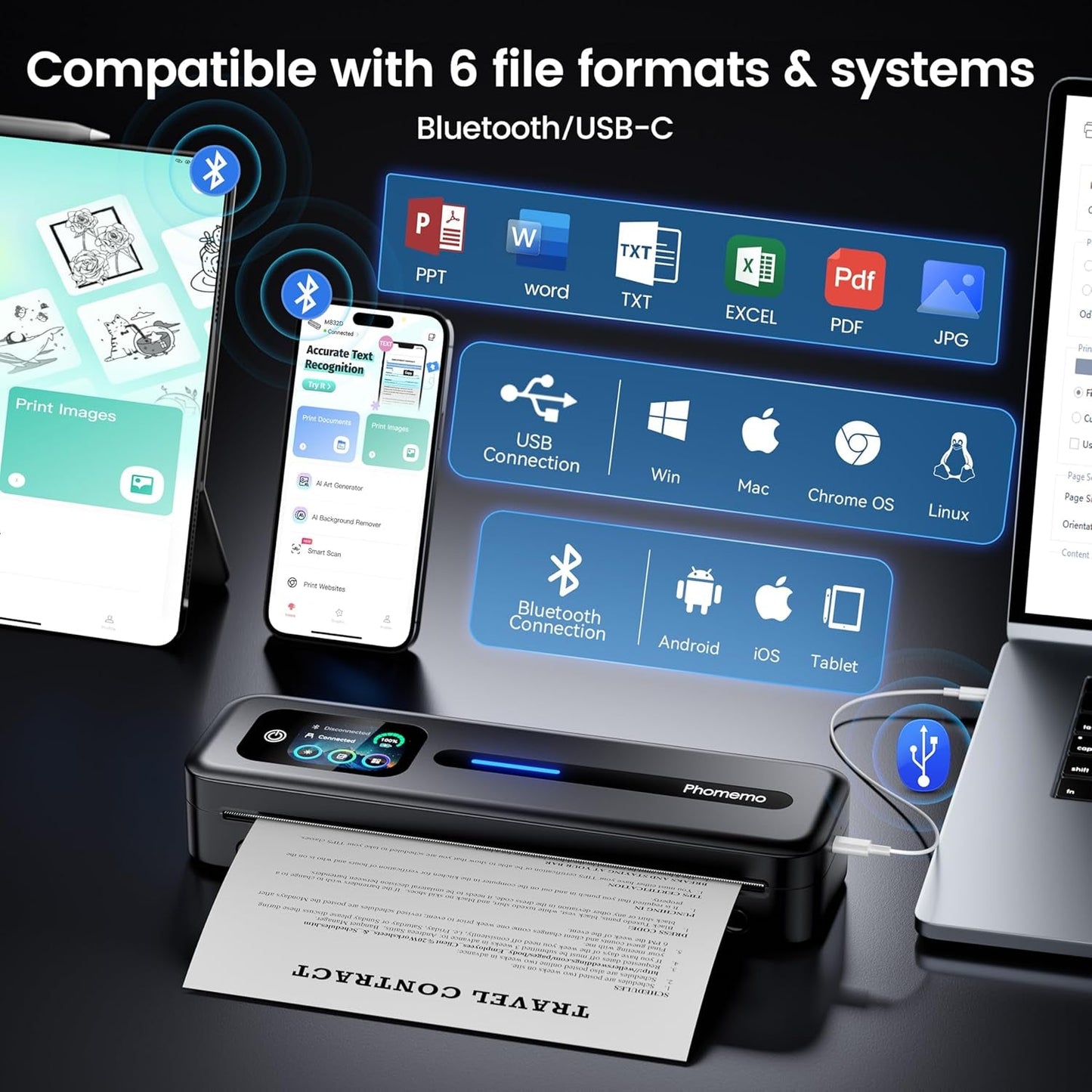 Phomemo Upgraded Portable Printer with Touchscreen for Travel, M832D Thermal Inkless Mobile Printer Supports 8.5"X11" US Letter & A4, Compatible with Ios, Android, PC, Valentine Gifts for Men & Women