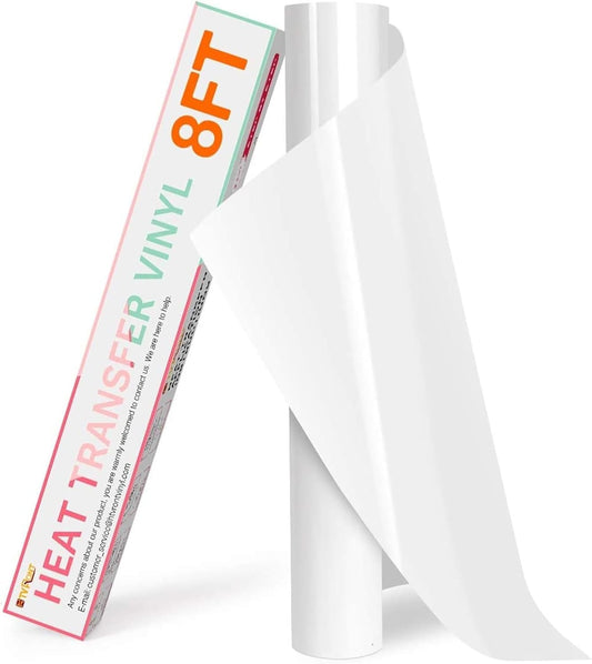 HTV Roll Heat Transfer Vinyl - 12" X 8Ft White HTV Vinyl for Shirts, Iron on Vinyl for All Cutting Machine - Easy to Cut & Weed for Heat Transfer Design (White)