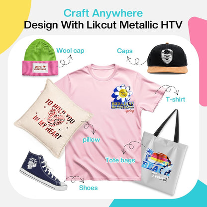 Likcut Metallic Pink Heat Transfer Vinyl for T-Shirts 12" X 6Ft Iron on Vinyl Roll Compatible with All Cutter Machine, HTV Heat Press Vinyl-Easy to Cut & Weed for Fabric Design