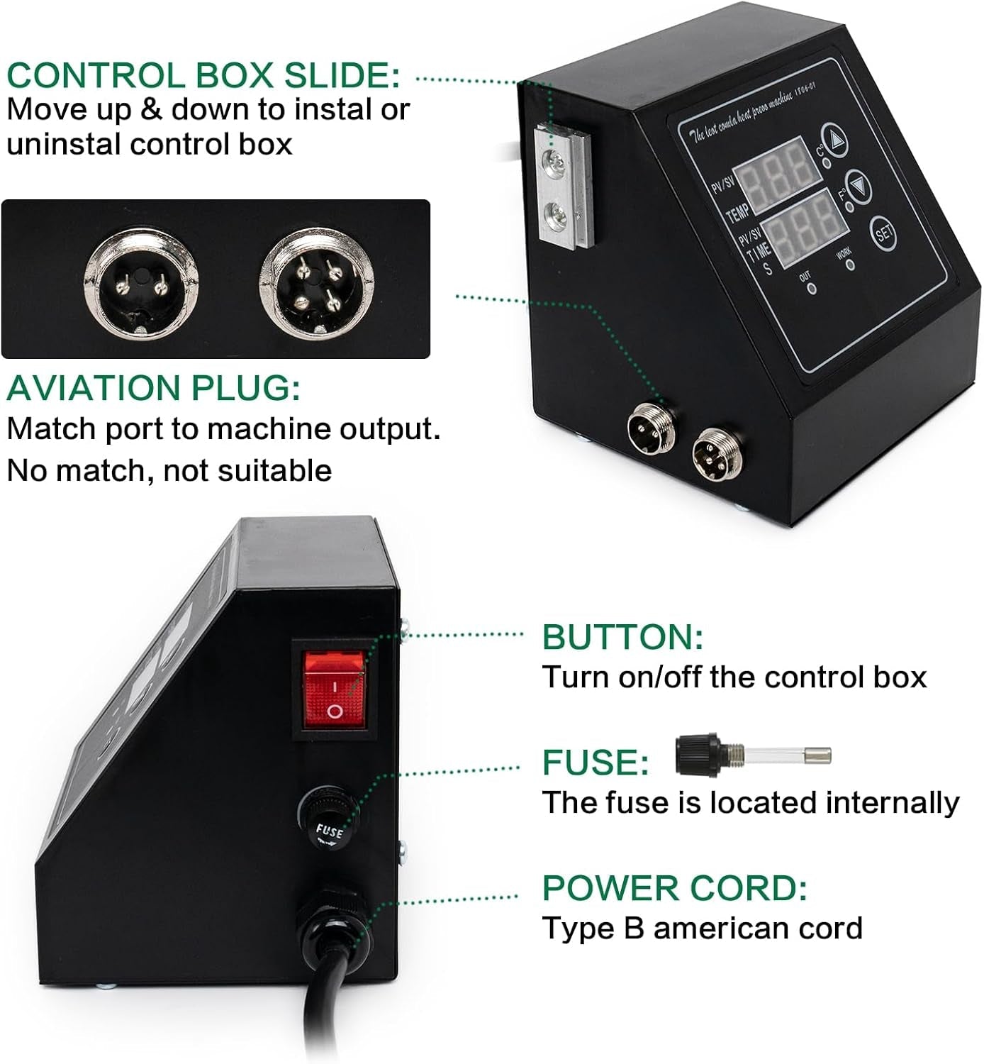 1400W Power Press Heat Press 15"X15", K-Type Temperature Controller Box with Time & Temperature LED Controller, K-Type Sublimation Transfer Machine for T-Shirt, Hat, Plate, Cup, Mug