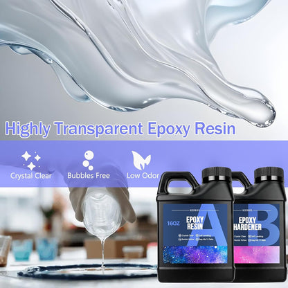 KISREL Epoxy Resin Kit for Beginners, Resin Kit with Molds, 32OZ Epoxy Kit Wiht Dried Flowers, Measuring Cups and Resins Supplies