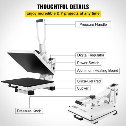 Heat Press Machine, 15"X15" Swing Away T Shirt Pressing Machine Multifunction, High Pressure Heat Press Machine, Power Digital Industrial Sublimation Printer for Heat Transfer Viny