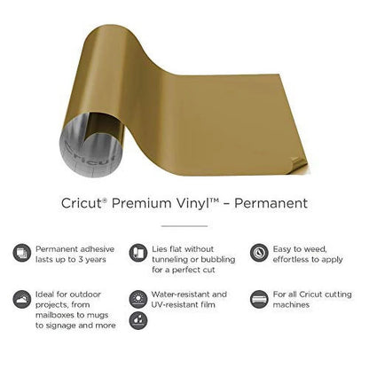 Cricut® Premium Vinyl – Permanent, Gold, 12" X 48"
