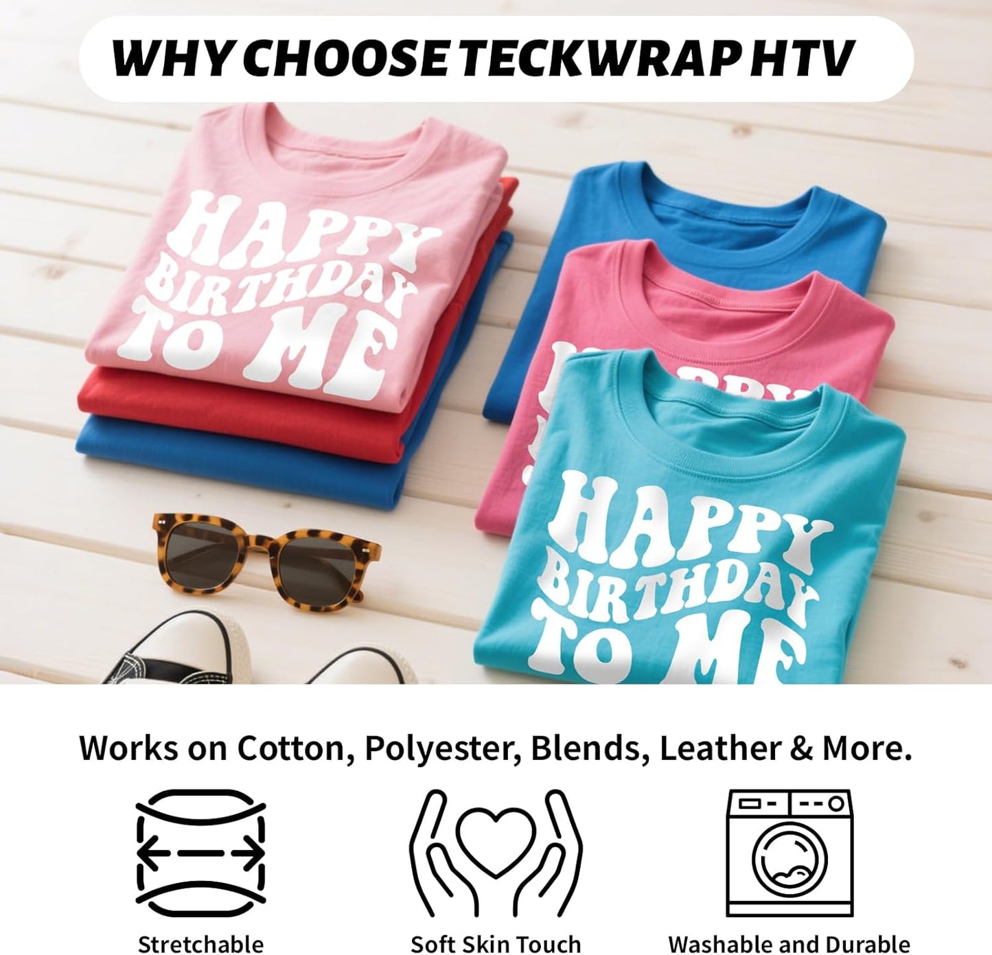 Heat Transfer Vinyl White Iron on Vinyl for All Cutter Machine - 12" X 10Ft HTV Vinyl for Shirts, Easy to Cut & Weed