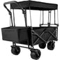 brand Collapsible Wagon Cart Black, Foldable Wagon Cart Removable Canopy 602D Oxford Cloth, Collapsible Wagon Oversized Wheels, Portable Folding Wagon Adjustable Handles, Beach, Garden, Sports