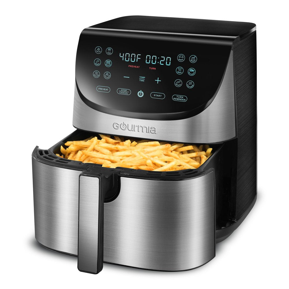 8 Qt Digital Air Fryer with 12-One Touch Presets, Stainless Steel, Black, 13 In, New