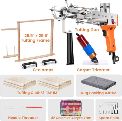 Riiai Tufting Gun Starter Kit with Tufting Frame 2025 New, Tufting Gun Cut Pile & Loop Pile, Tufting Frame 29.5”X 29.5”, 200W Carpet Trimmer-Rug Tufting Gun Making Kit for Rug Tufting（ Orange）
