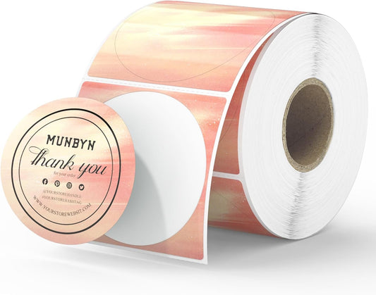 MUNBYN 2 Inch round Orange Thermal Labels, Self-Adhesive Stickers for Baking, Candle, and Food, Compatible with Thermal Printers, 500 Labels/1 Roll