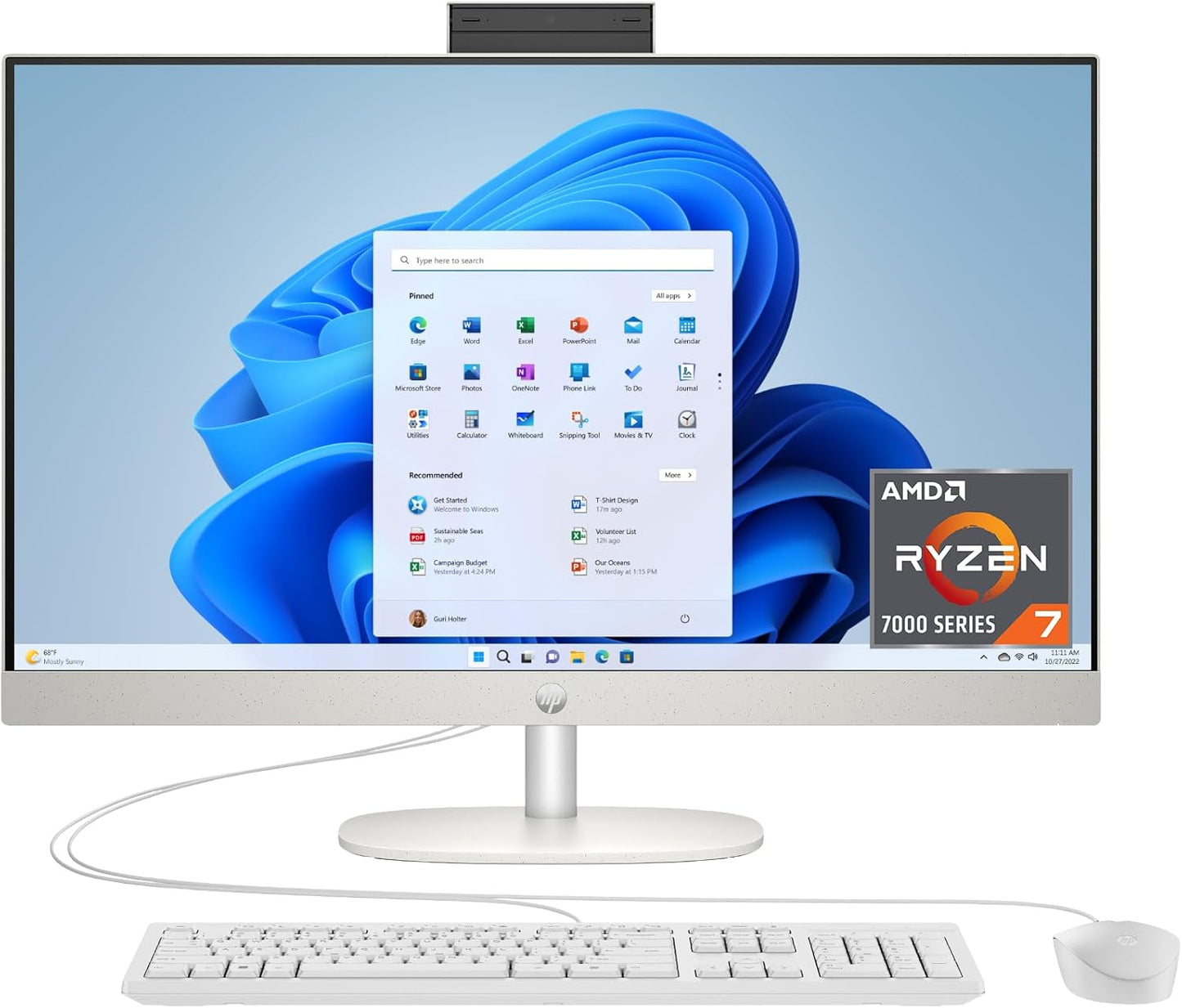 HP 27 Inch All-In-One Desktop PC, FHD Display, AMD Ryzen 7 7730U, 32 GB RAM, 1 TB SSD, AMD Radeon Graphics, Windows 11 Home, 27-Cr0012 (2024)