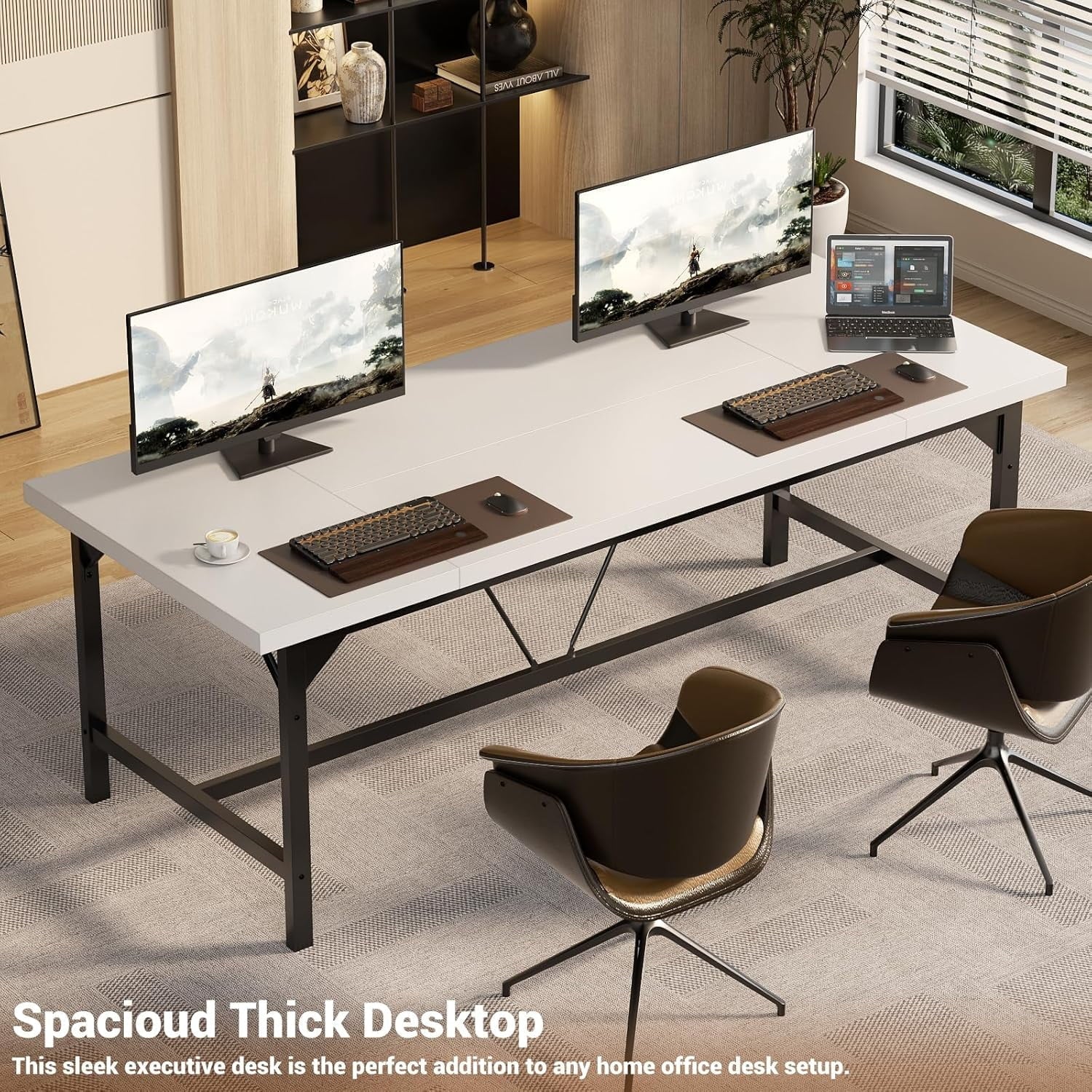 63 Inch Computer Desk, Sturdy Large Office Desk, Premium 2 Person Long Desks, Super Thick Study Writing Gaming Table, Modern Computer Table, Easy to Assemble, White