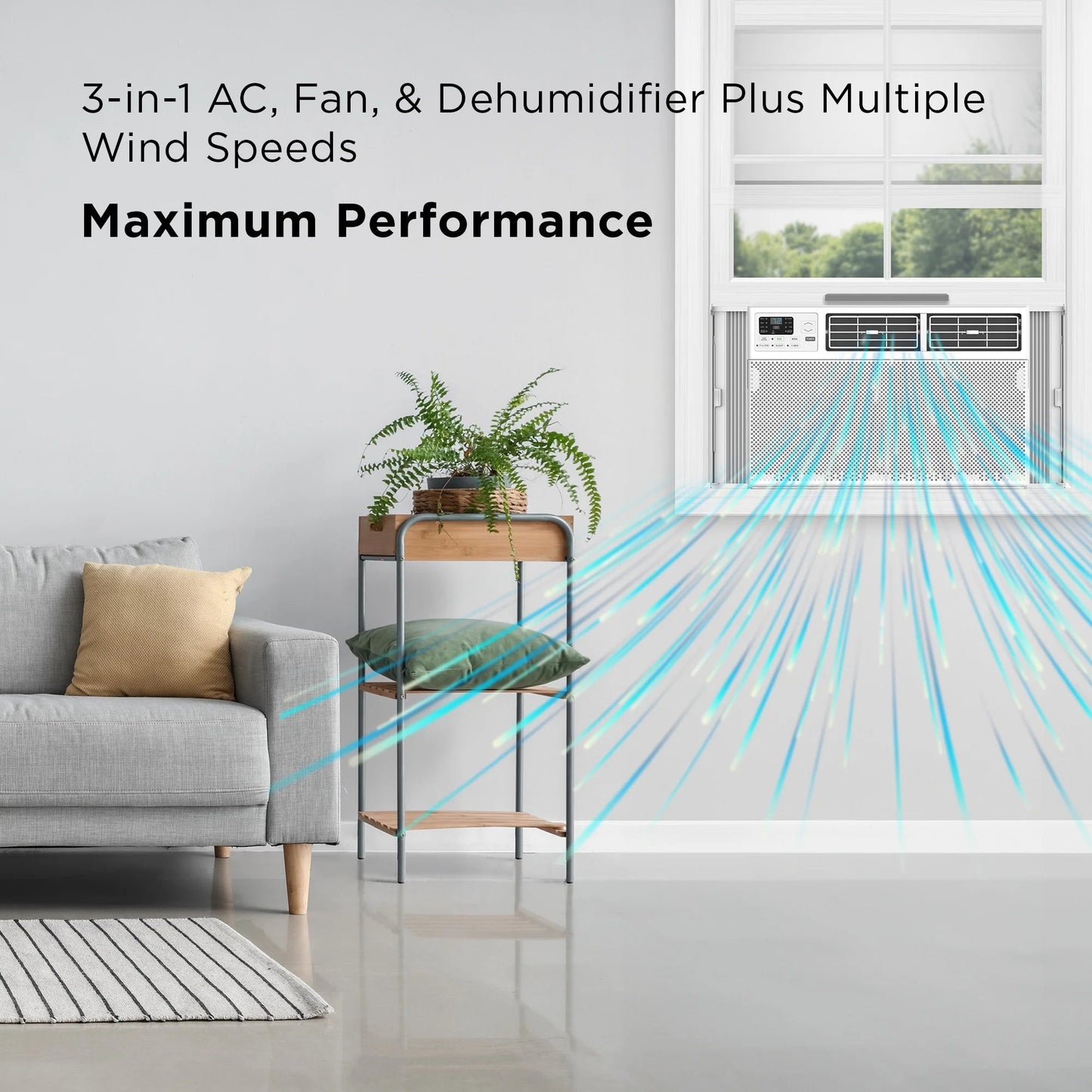12,000 BTU 550 Sq. Ft. Smart Window Air Conditioner with Fan & Dehumidifier, White
