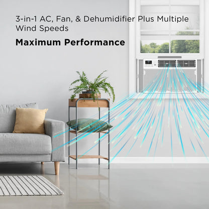 12,000 BTU 550 Sq. Ft. Smart Window Air Conditioner with Fan & Dehumidifier, White