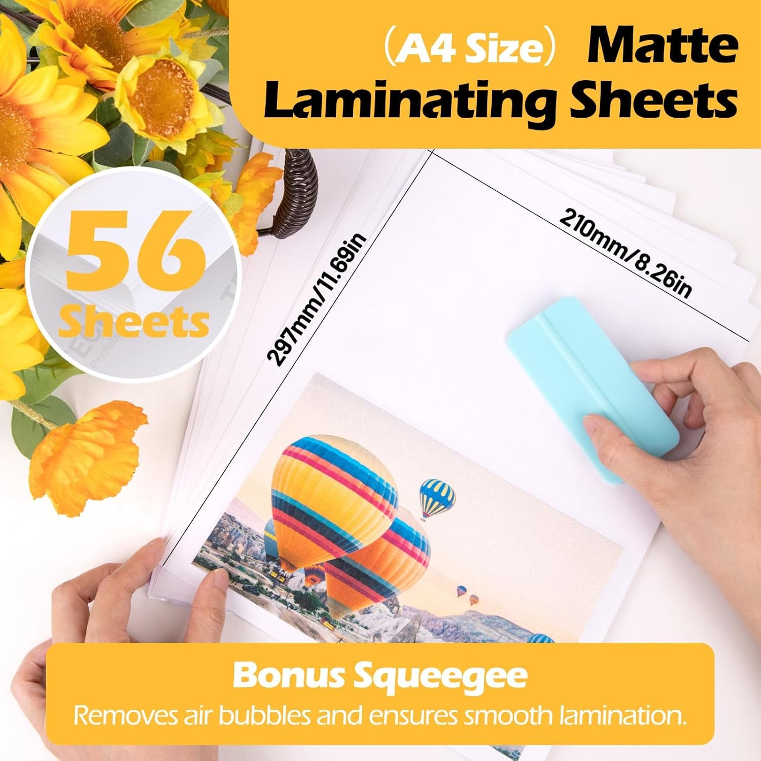 Matte Laminating Sheets Matte Laminate Sheets for Inkjet Printable Vinyl Sticker Paper Transfer Tape for Vinyl 8.26" X 11.69" A4 56Pcs Clear Contact Paper for Scrap-Booking, Photo Paper