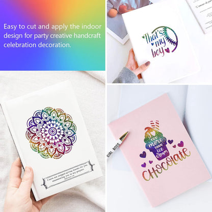 Sparkle Permanent Vinyl Rainbow Holographic Chrome Adhesive Vinyl 1Ft X 5Ft, Rainbow