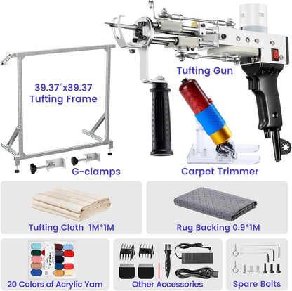 BESGEER Rug Tufting Gun Starter Kit with Metal Frame with Carpet Trimmer - 2 in 1 Cut & Loop Pile Carpet Gun& Carpet Carving Clippers, Rug Tufting Gun Kit with Tufting Frame (Black)