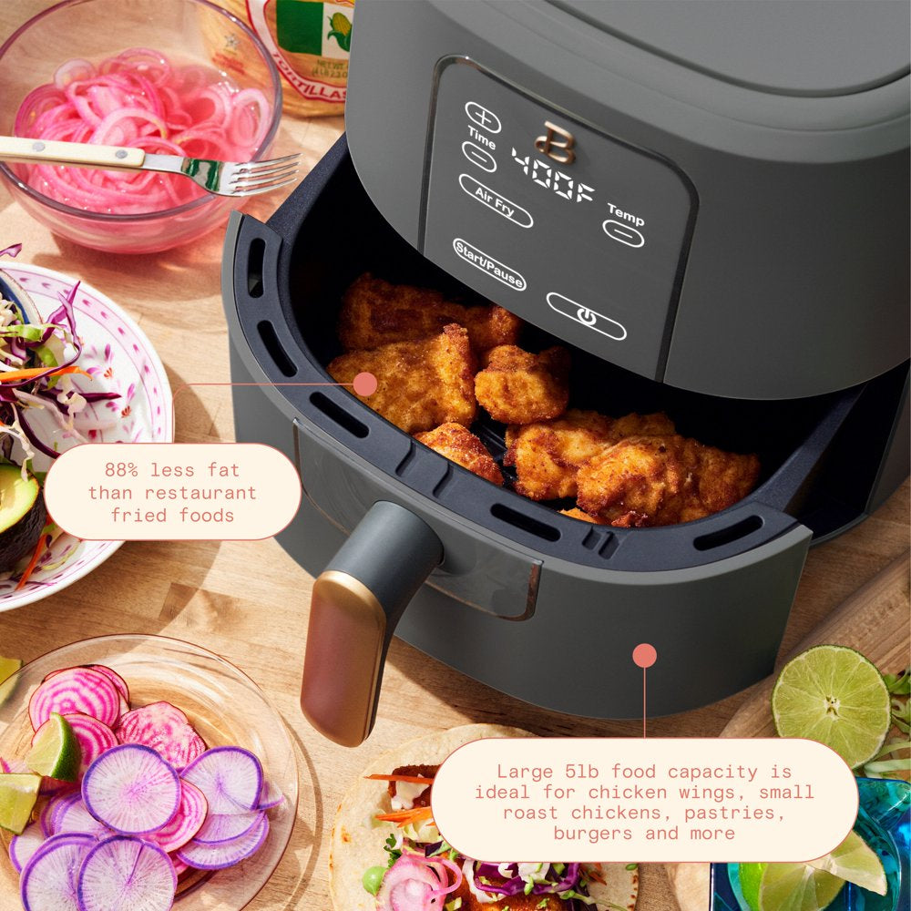 6 Qt Air Fryer with Turbocrisp Technology and Touch-Activated Display, Oyster Grey by Drew Barrymore