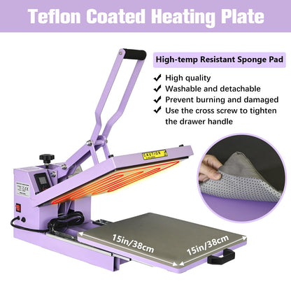 Heat Press 15x15 inch Industrial Quality with Adjustable Pressure, Slide Out Heat Transfer Machine for T-Shirt, Blue