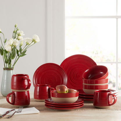 Artisanal Clay Stoneware 16-Piece Dining Set, Red