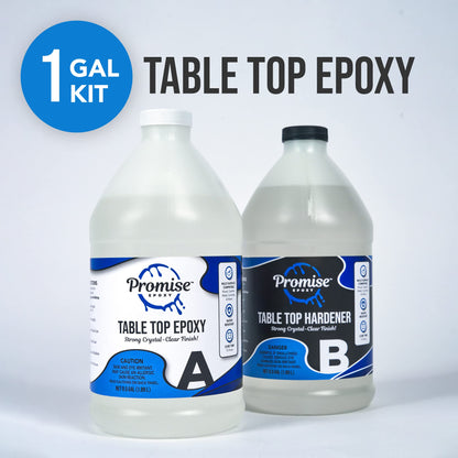 Epoxy Resin Promise Table Top 2-Part- 1 Gallon High Gloss (0.5 Gal Resin + 0.5 Gal Hardener) Transform Your DIY Projects with Crystal Clear Finish - Ideal for Bar Tables, Tabletops, Countertops & More