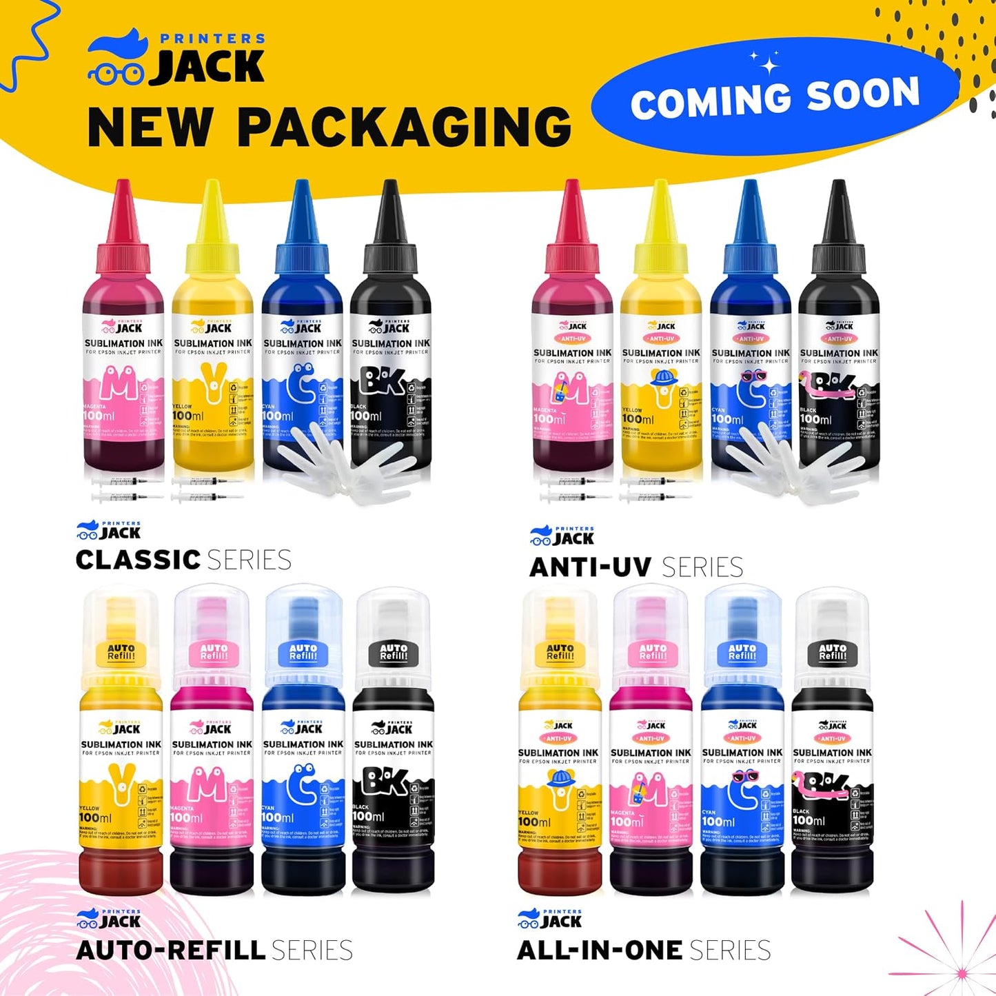 Printers Jack 400ML Sublimation Ink for Epson C88 C88+ WF7710 ET2720 ET4700 ET15000 ET2760 ET2750 WF7820 Inkjet Printers Heat Press Transfer on Mugs, Plates, Polyester Shirts, Phone Cases Etc