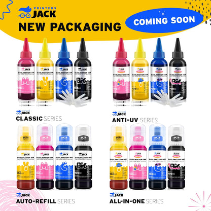 Printers Jack 400ML Sublimation Ink for Epson C88 C88+ WF7710 ET2720 ET4700 ET15000 ET2760 ET2750 WF7820 Inkjet Printers Heat Press Transfer on Mugs, Plates, Polyester Shirts, Phone Cases Etc
