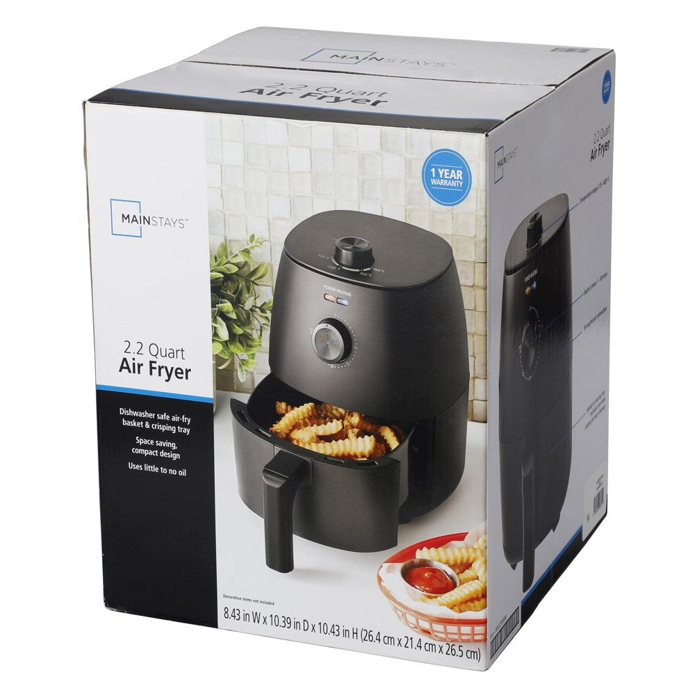 2.2 Quart Compact Air Fryer, Non-Stick, Dishwasher Safe Basket, 1150W, Black