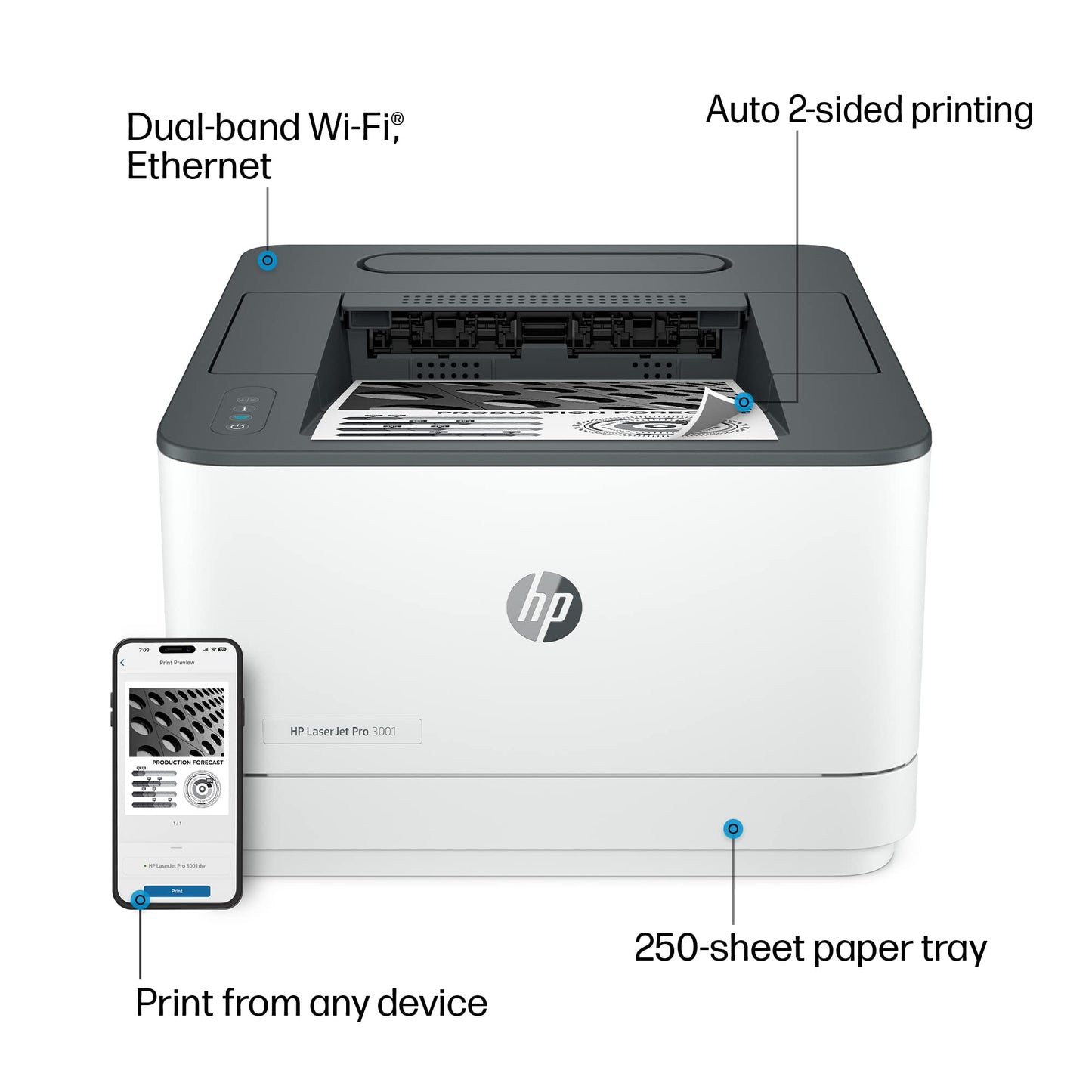 HP LaserJet Pro 3001dwe Wireless Duplex Monochrome Laser Printer with HP+