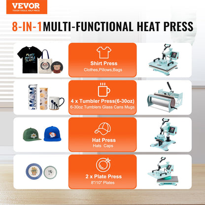 VEVOR 16x20 Heat Press, 1700W High Pressure Clamshell Heat Press Machine for T Shirts, Large Professional Digital Control Heat Transfer Machine for Sublimation, Vinyl, Heat Transfer Projects