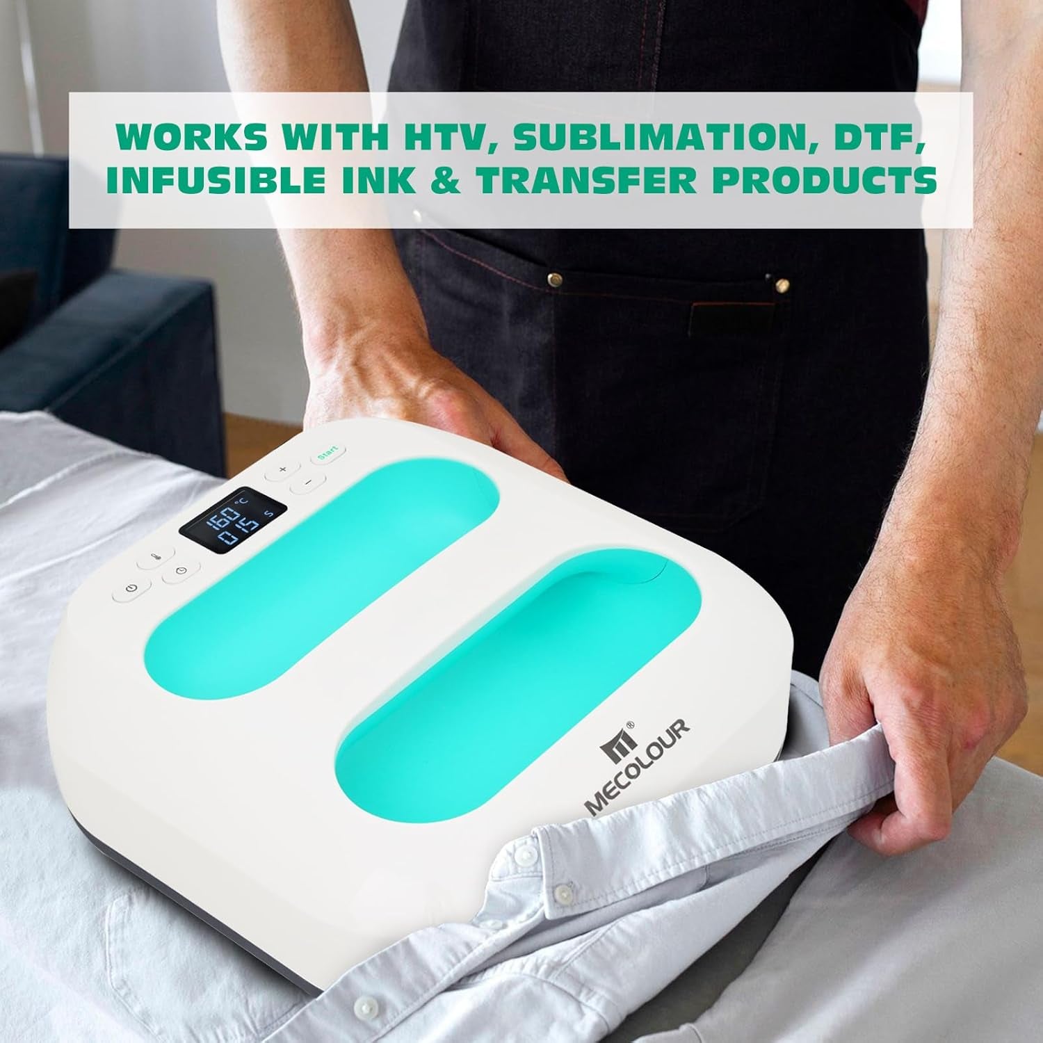 MECOLOUR Heat Press Machine for T Shirts, Portable Heat Press 9"X9" with Heat Press Mat, PTFE Teflon and 8 Pcs Tshirt Ruler Guide, Tshirt Press Machine for Sublimation, HTV, Heat Transfer 110V(Green)