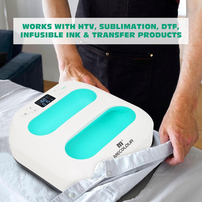 MECOLOUR Heat Press Machine for T Shirts, Portable Heat Press 9"X9" with Heat Press Mat, PTFE Teflon and 8 Pcs Tshirt Ruler Guide, Tshirt Press Machine for Sublimation, HTV, Heat Transfer 110V(Green)