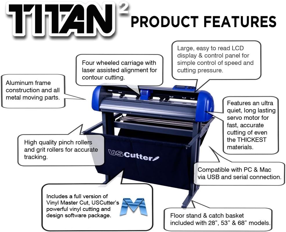 28-inch USCutter Titan 2 Vinyl Cutter/Plotter with Stand, Basket and Design and Cut Software