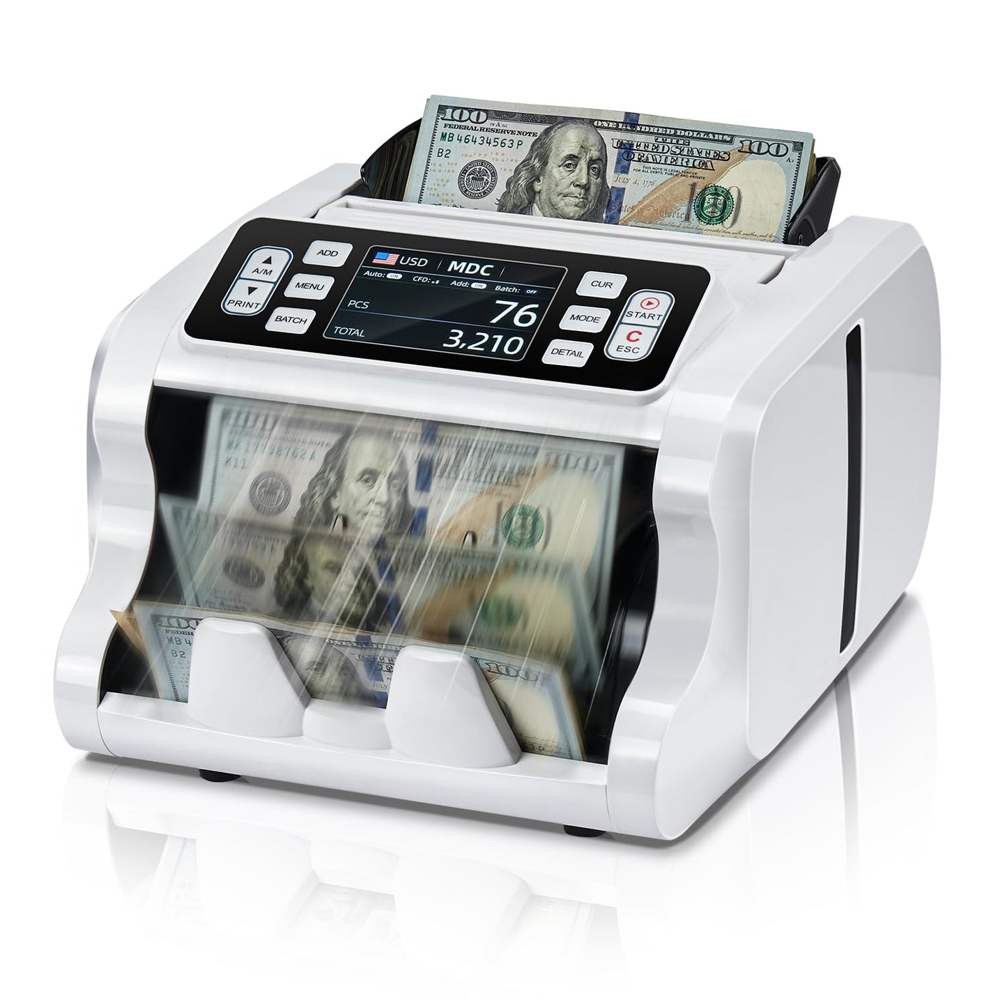 MUNBYN IMC09 Mixed Denomination Money Counter Machine, Value Counting, UV/MG/IR/MT Bill Counter, 3.5" TFT Display Money Counting Machine Printer Enabled, USD, EUR, MXN Cash Counter for Business(Black)