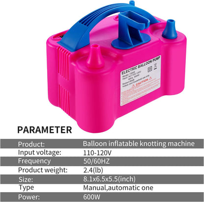 PCFING Electric Air Balloon Pump and Tying Tool in One, Portable Dual Nozzle Electric Blower Air Pump Inflator for Decoration, Party and Save Time
