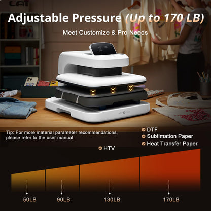 HTVRONT Auto Heat Press Machine for T Shirts - Heat Press 15x15 with Adjustable Pressure & Higher Heating Height, Heats Up Fast and Evenly Heat Press Machine for HTV, Sublimation, Heat Press Projects