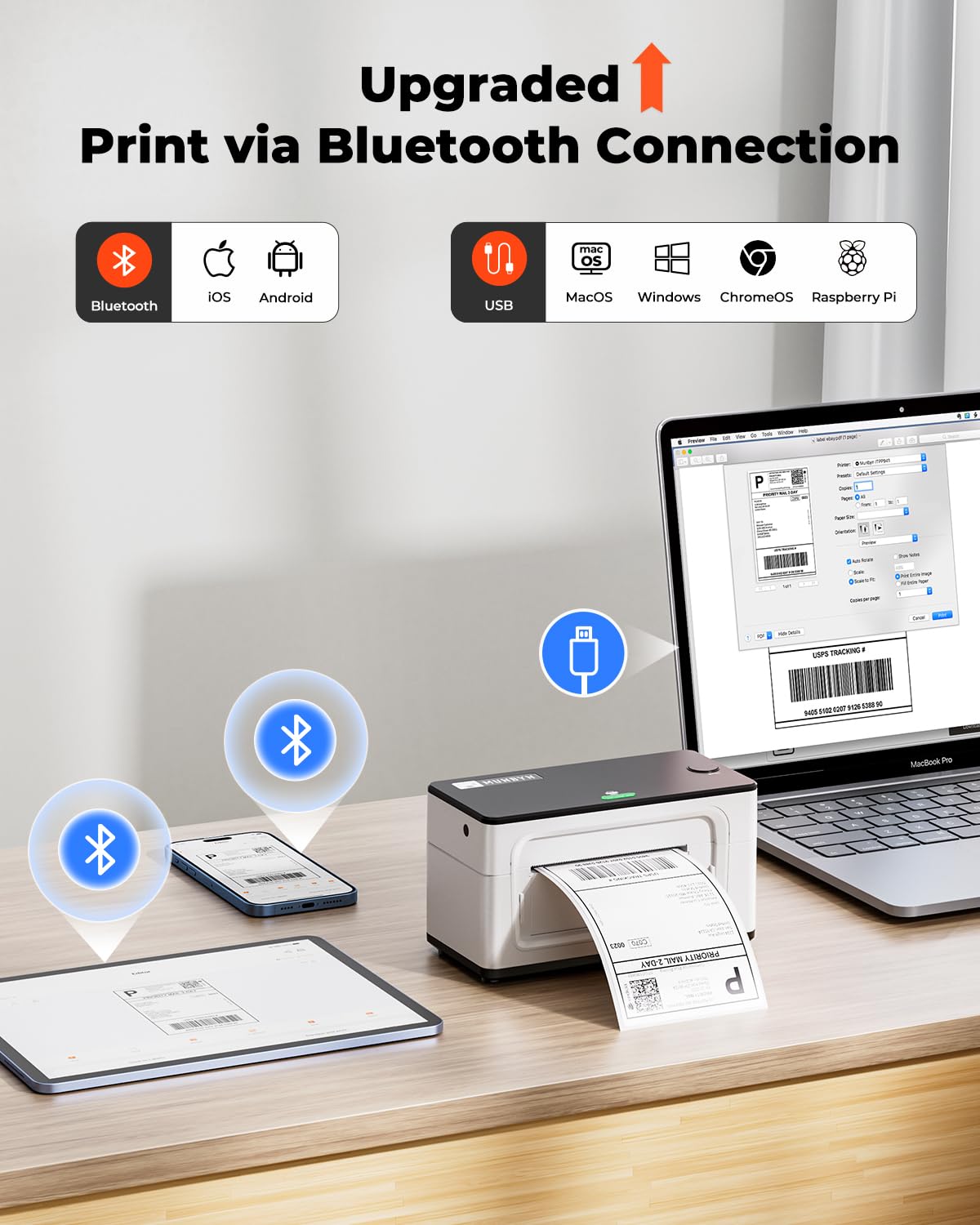 MUNBYN Bluetooth Thermal Label Printer 941B, Wireless 300DPI 4x6 Shipping Label Printer for Small Business, Compatible with Windows, Mac, iPhone, Android, PC, Ebay, Amazon, Shopify, Etsy, USPS (Pink)