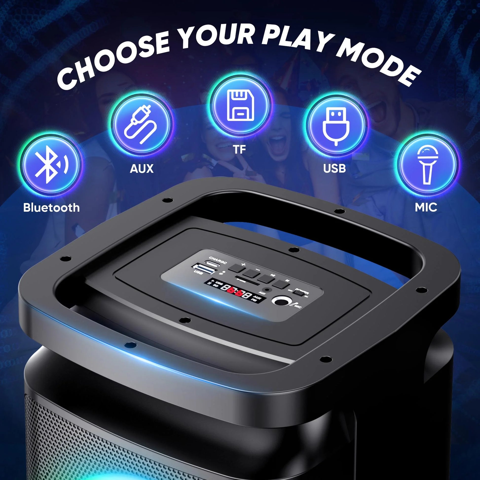 Portable Party Speaker with Loud Sound and Microphone Jack, IPX7 Wireless Outdoor Bluetooth Speaker Support USB TF AUX, for DJ, Karaoke Night, Indoor and Outdoor Party