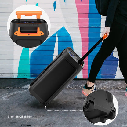 Large Party Speaker, Bluetooth Speaker with Wheels, Trolley Bar, LED Party Light, 2 Microphones